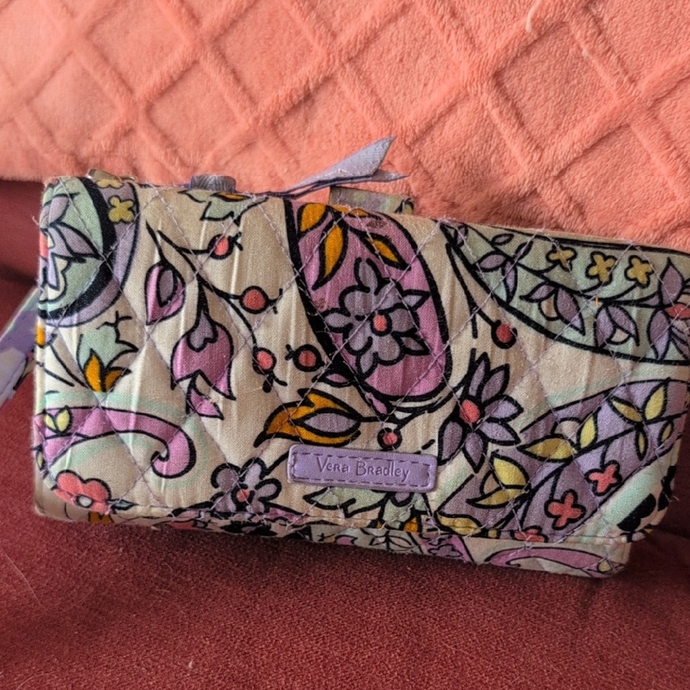 Vera Bradley Floral Clutch - Pink, Purple, Yellow Quilted Wristlet Wallet.